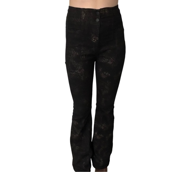 Free People Flare Jeans Pants Black Metallic Grunge Boho Festival Size 28 - Picture 7 of 7